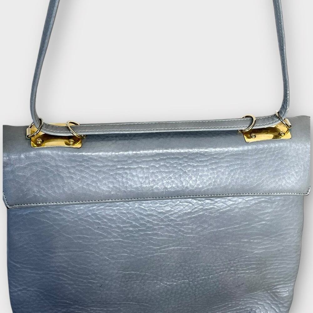 SUSAN GAIL Vintage Gray Pebbled Leather Shoulder Bag Gold Hardware Tapestry - Picture 4 of 8